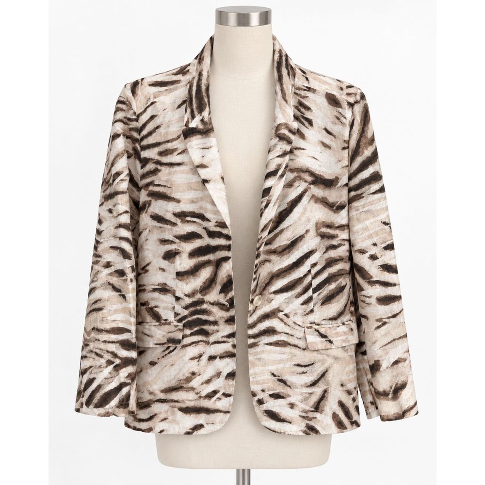 Chico's Linen Blend Zebra Abstract Business Casual Officewear Blazer Size 2 L